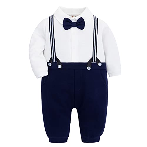 Famuka Baby Junge Smoking Neugeborenen Strampler (Blau, 3-6 Monate)