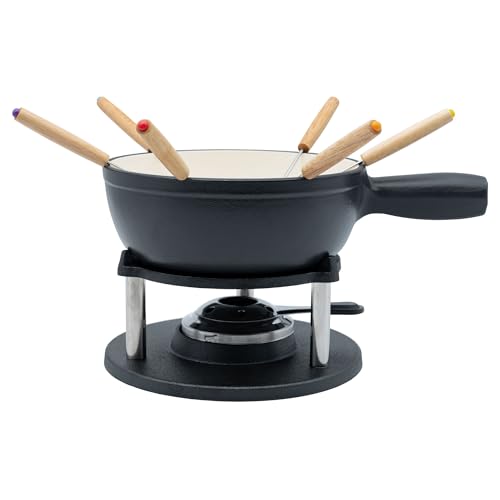 osoltus Fondue | Käsefondue | Fleischfondue Set Gusseisen 6 Personen Emaillie dunkelgrau