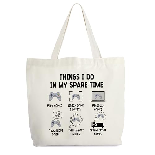 Videospiel-Tragetasche, "Things I Do In My Spare Time", Canvas-Tragetasche, Gamer-Geschenktasche, Level-Up-Themen-Bibliothek, Büchertasche, lustige Gaming-Umhängetasche, Geschenke für
