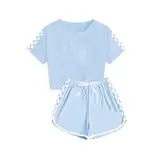 XINYUNZU Retourenware Kinder Kleidung Kinderkleidung Anzug Set Trainingsanzug Tshirt mit Shorts Sommer Casual Klamotten Bekleidungssets für Mädchen und Jungen 5-14 Jahre Himmelblau 13 Jahre