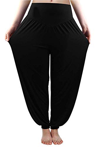 AMYTIS Haremshose Damen Sommer, Sport Workout Fitness Yogahose mit Hoher Taille für Damen, Frauen Schwarz Stretch Weiche Leicht Lang Pumphose Yoga Pilates Hosen