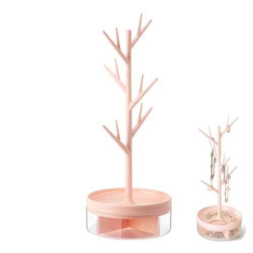 OUTALIZ Tree Tower Hanging Organizer, Pink Jewellery Rack, Display Jewellery Organizer, Branch Jewellery Rack mit Swivel Base und Organizer für Juweliergeschäfte