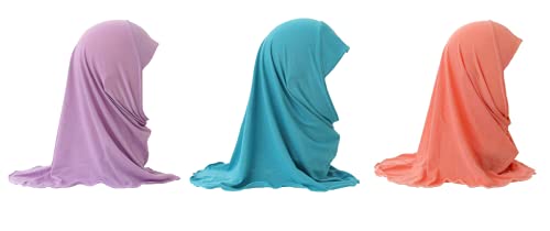 Norsen 3 Stücke Mädchen Kopftuch Kinder Muslimischer Hijab Kleines Moslem Schal Elegante Arabien Islamische Kopfkappe Kleidung Turban Gesichtsschleier Kopfbedeckung, rot+blau+lila, Einheitsgröße