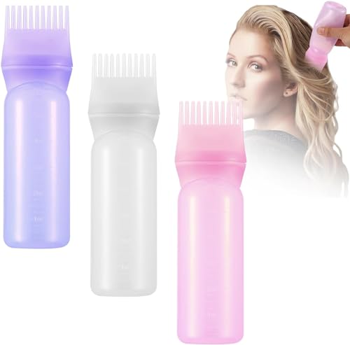 Collazoey 3 Stück Applikator Flasche Haare, 180ml Hair Oil Applicator Bottle mit Abgestufter Skala, Hair Oiling Bottle, Kopfhaut Öl Applikator, Färbezubehör für Den Heimsalon