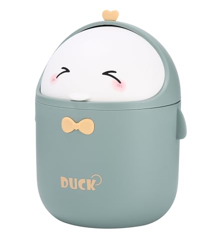 Huifoo Mini TischmüLleimer mit Deckel, Süße Cartoon Tisch Mülleimer, Cute Papierkorb Klein, Kawaii Deko, Aufbewahrungsbox, für BüRos, Kinderzimmer, Schminktisch, Wohnzimmer (Grün)