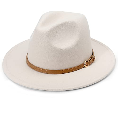 DRESHOW Fedora-Hut mit breiter Krempe für Damen Gürtelschnalle Retro-Panama-Schlapphut