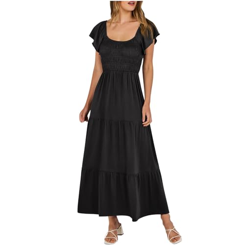 Rot Schwarz Kariert Sommerkleid für Damen, lockeres Sommerkleid, ärmellos, Blumendruck, Ausschnitt, Strandkleid, Minikleid Gelbe (Black, L)