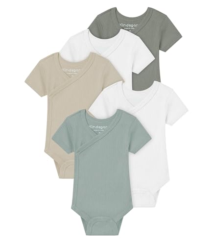 Kindsgard Rip Wickelbody 5er-Pack Kurzarm Grün - Größe 74 - Baby Body Kurzarm - Einfaches An- & Ausziehen - Zertifiziert nach OEKO-TEX Standard