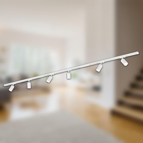 BRILONER - Schienensystem Rail Komplettset, 6x GU10 Spots schwenkbar, Einspeisung, Lichtschienensystem Decke, Strahler Schiene, Deckenlampe, Deckenleuchte, Spotlight, 2,25m, Weiß