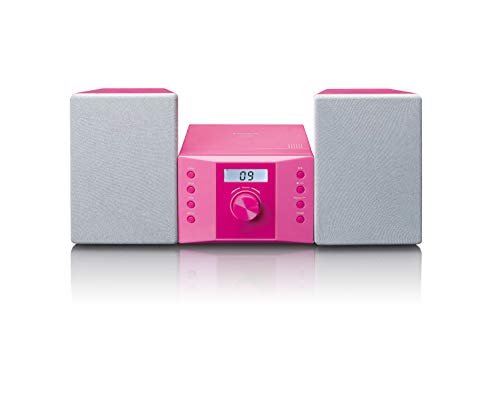 Lenco MC-013PK Stereoanlage - Kompaktanlage für Kinder - Radio CD-Player - LCD Display - AUX Eingang - 2 x 2 Watt RMS - mit Aufklebern - rosa