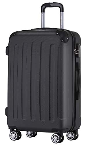 BEIBYE Hartschalen-Koffer Trolley Rollkoffer Reisekoffer Handgepäck 4 Rollen (M-L-XL-Set) (Schwarz, L)