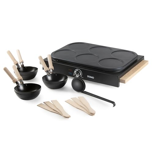 DOMO DO8719W Gourmet-Set Wok-Set/Pancake- Holzdesign - 2-in-1-6 Personen