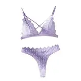 WKAYsIV Fischnetz String Set Damen Sexy Spitze Bandage Lingerie Lingerie Body Spitze Offene Brust Slip Offen Schritt Dessous Wäsche Unten Offen(Lila,S)