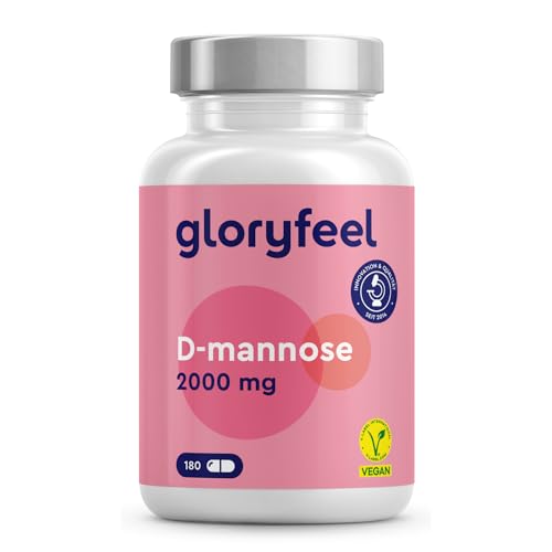 gloryfeel D-Mannose hochdosiert - 2000 mg reine D Mannose pro Tagesportion - 180 Kapseln aus pflanzlichem Ursprung - 100% vegan, laborgeprüft und ohne Zusätze in Deutschland hergestellt