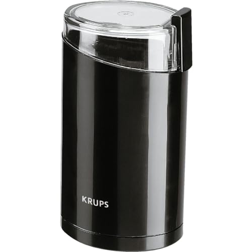 Krups F20342 Kaffeemühle und Gewürzmühle in Einem, Leistungsstarker Motor, Mahlgrad variabel, 75g Füllmenge, Schlagmesser aus Edelstahl, Sicherheitsdeckel, Anti-Rutsch-Füße, Schwarz