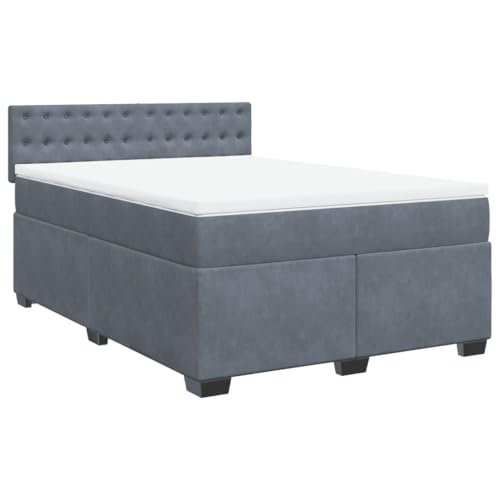 vidaXL Boxspringbett, Polsterbett Bett mit Matratze Matratzenauflage, Bettgestell mit Kopfteil Lattenrost, Doppelbett für Schlafzimmer, Dunkelgrau 140x200cm Samt