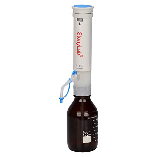 stonylab Flaschenaufsatzdispenser, Autoklavierbarer Verstellbarer Flaschenaufsatzdispenser mit 500ml Borosilikat-Reagenzflasche und Adaptern, Bottle Top Dispenser für die Laborforschung, 5-30ml