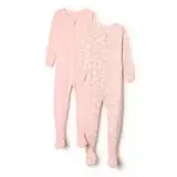 Amazon Essentials x Sofia Grainge Unisex Baby Eng anliegender Pyjama aus Baumwolle mit Fuß, 2er-Pack, Eisbär/Rosa, 24 Monate