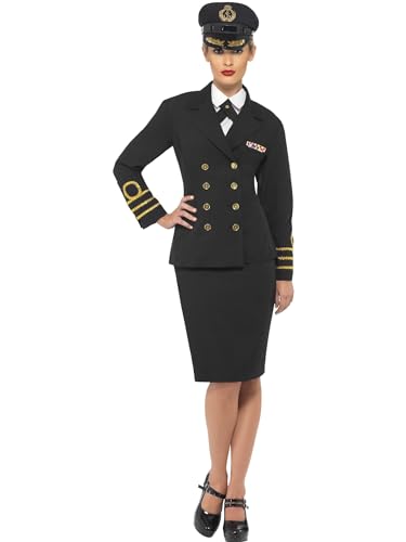 Smiffys, Damen Marineoffizier Kostüm, Jacke, Rock, Mock Hemd und Mütze, Größe: S, 38819
