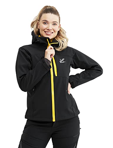 RevolutionRace Hiball Jacket für Damen, Atmungsaktive und Wasserabweisende Jacke für alle Outdoor-Aktivitäten, Black/Yellow, L