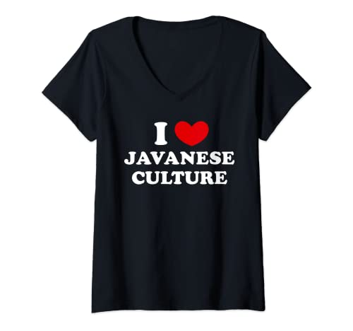 I Love Javanese Culture, Ich liebe die javanische Kultur T-Shirt mit V-Ausschnitt