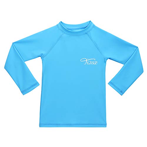 TIZAX Mädchen Langarm UV Badeshirt Kinder Sonnenschutz Schnelltrocknend Schwimmshirt Badebekleidung Rashguard Blau 11-12 Jahre