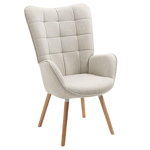 MEUBLE COSY Sessel Relaxsessel Lehnstühle Polstersessel Einzelsofa mit Holzbein Ohrensessel für Wohnzimmer Schlafzimmer Büro Vanity, Stoff, Beige