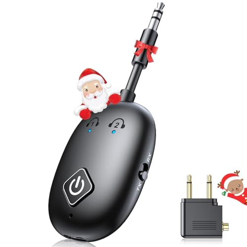 Glangeh Aux Bluetooth Adapter für Flugzeug, 2 in 1 Sender und Empfänger Bluetooth Transmitter für AirPods, Klinke 3,5mm Bluetooth Splitter 2 kopfhörer für TV/Stereoanlage/Musik/Beamer/Autoradio