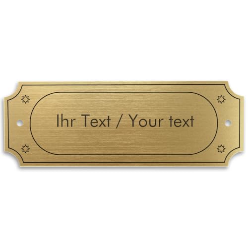 Personalisiertes Türschild in Messing-Optik mit Gravur - Acrylschild gold-metallic, 180 x 65 mm, eckig - Klingelschild, Namensschild