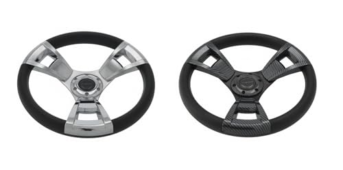 3-Speichen Boots-Lenkrad mit gebürsteten Aluminium-Speichen, Griff mit schwarzem Schaumstoff überzogen, mit oder ohne Nabe, Chrom oder Carbon, Steuerrad Bootssteuerrad Ø 350 mm Farbe Carbon ohne Nabe