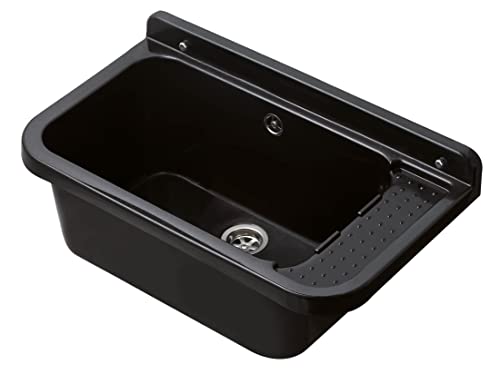 Negrari 2051BNAM Waschbecken zur Wandmontage, aus Kunstharz, säurebeständig, ideal für feuchte Räume, Außenbereich, L60 x B34 H21, schwarz mit Glitzer