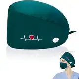 1 Stück Op Haube Mit Knopf,Op Hauben Damen,Op Haube Herren,Krankenschwester Haube,Op Haube Stoff Mit Ekg-Muster Für Ärzten,Krankenschwestern,Zahnärzten,Pharmazeuten,Tierärzten,Medizinischem Personal