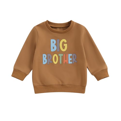 ESSECMBS Kinder Baby Jungen Familie Passendes Sweatshirt Strampler für Brüder Langarm Rundhalsausschnitt Little/Big Brothers Strampler Hemd Familie Brüder Kleidung (Braun 2, 12-18 Months)