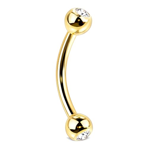 Stachelkleid Curved Barbell Bananen Augenbraun Piercing gebogen Zirkonia Titan Hypoallergen Zirkonia Farbe Eskimo Bridge Rook Ohr 1,2 mm Stab langlebig leicht unisex Gold/Kristall