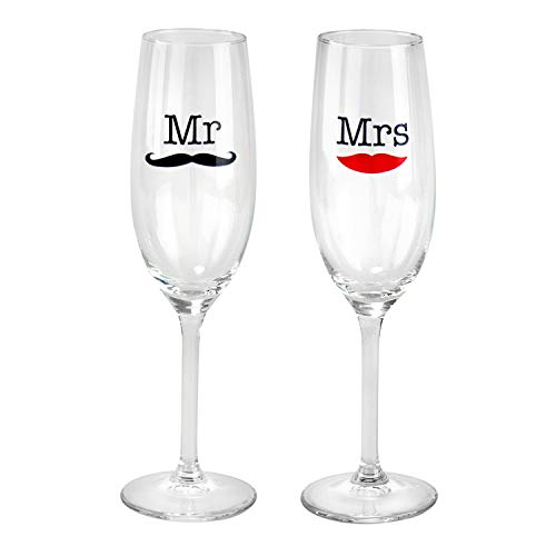 Geschenke 24 2-er Set Sektgläser mit Mr & Mrs Gravur | Geschenke für Paare für Hochzeitstag, Verlobung, Valentinstag | Champagnergläser für Zwei | Gläser Set für Verliebte | 200ml Füllmenge