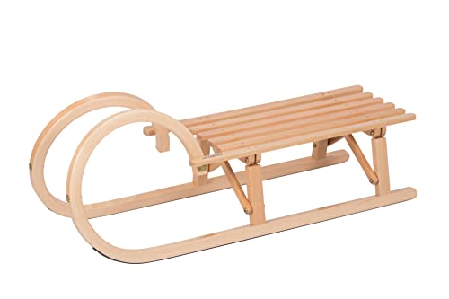 Spetebo COLINT Hörner Klapp-Schlitten - 100 cm - klappbarer Holz Rodelschlitten TÜV geprüft - klassischer Kinderschlitten aus Buchenholz