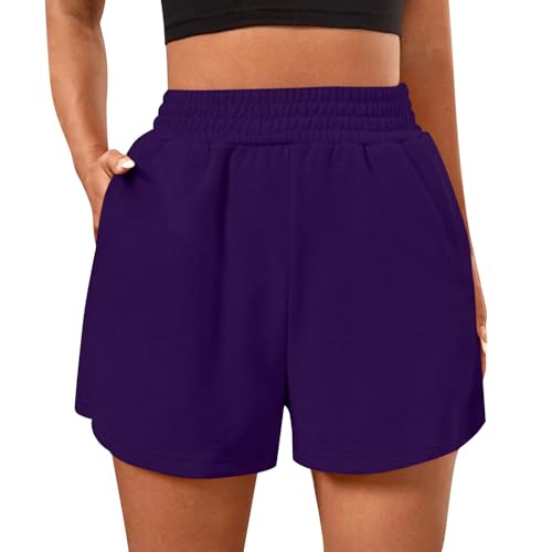 Kurze Hose Damen Shorts Sommerhose Leicht, Kurze Sporthose Laufshorts Trainingshose Frauen Hohe Taille Kurz Laufhose Running Shorts Trainingshose Sportshorts Lässig Urlaub Badeshorts mit Taschen