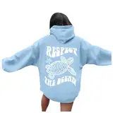 WKAYsIV Weihnacht Damen Pullover Motiv: „Respect The Ocean“ Kariertes Kleid Damen(Hellblau,XXL)