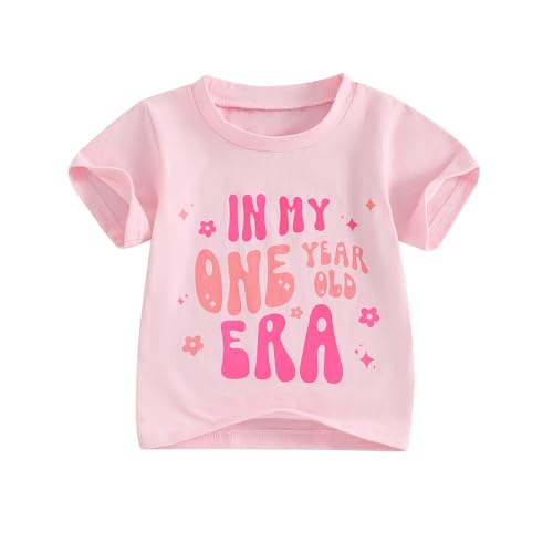 Baby Mädchen 1. Jahr Geburtstags T-Shirt Kurzarm Graphic Oberteil Baby Mein Erster Geburtstags Outfit Sommer Kleidung (In My One Year Old Era Pink, 12-18 Months)