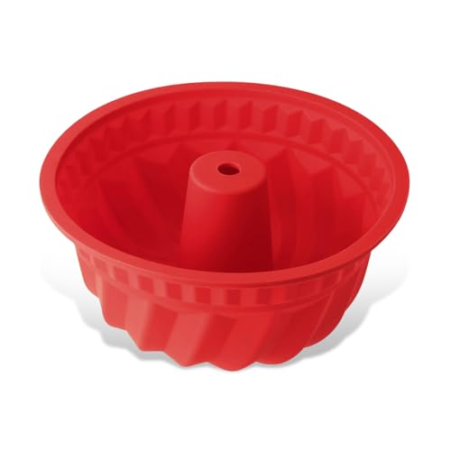 Dr. Oetker 1269 Gugelhupfform Ø 22 cm Flexxibel, Backform für Gugelhupf aus Silikon, Bundform für eindrucksvolle Kreationen, hochwertige Silikon-Kuchenform, Menge: 1 Stück, Rot