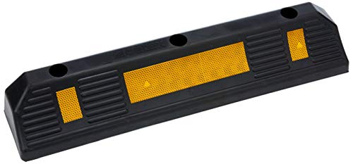 PETEX Radstopper/Garagenstoppper mit gelben Reflexionsstreifen nach ECE R 104 für Garage und Parkplätze, 58,7 x 12 x 9,5 cm, Einparkhilfe aus Gummi, schwarz