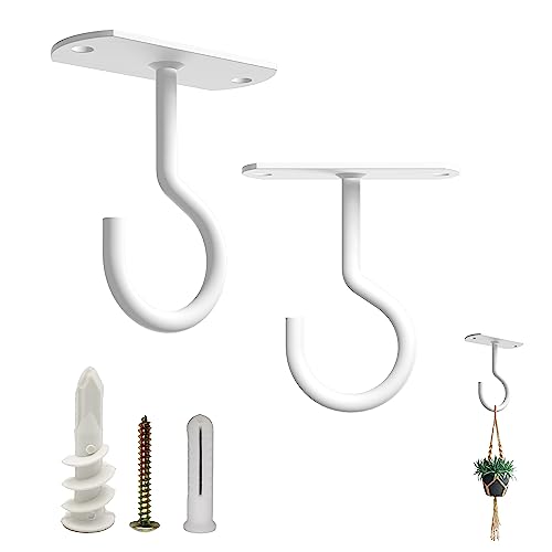 NACETURE Ceiling Hooks Heavy Duty - Plant Hooks for Ceiling Hanging Hooks for Hanging Basket Hooks Light Bird Feeder Wind Chimes Indoor Outdoor Decoration (Weiß, 2er-Set, 2,5 Zoll)