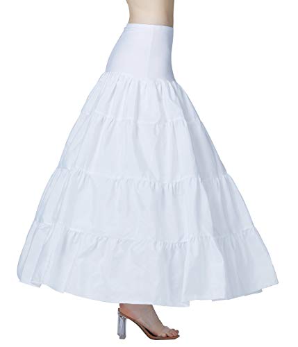 Petticoat Unterröcke Reifrock Damen Rockabilly A Linie Lang für Hochzeit Brautkleid Abendlieid Weiß (Weiß - 3 Reifen & Rüsche,34-36)