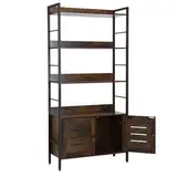 Cunsieun Bücherregal mit türen,Wohnzimmer Schrank,Standing Shelf Storage Shelf,Geeignet für Arbeitszimmer, Büro, Schlafzimmer und Küche,74 X 30 X 153.5cm,Industrial Design, Antike Farbe