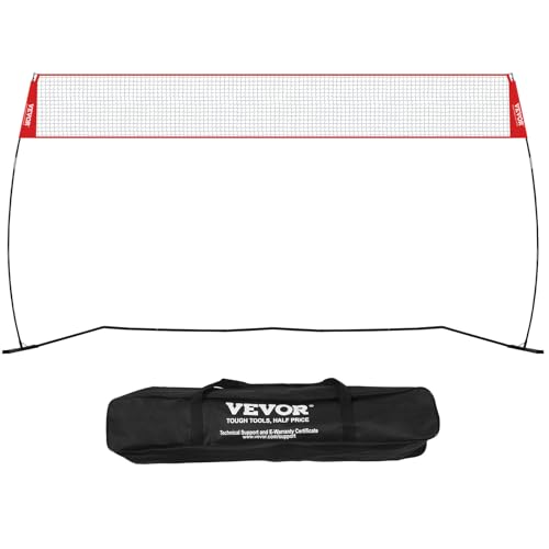 VEVOR Volleyballnetz Höhenverstellbares Volleyballnetz Set, 4,3 x 2,3-2,4 m Tragbarer Beachvolleyball-Netz, Volleyballnetz Faltbare Volleyballnetz mit Volleyball & Tragetasche, für Garten, Strand
