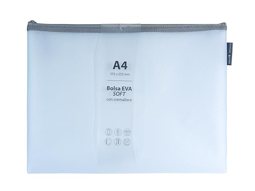 Grafoplás Tasche mit Reißverschluss aus weichem EVA-Kunststoff, A4, weiche Haptik, Reißverschluss aus transparentem EVA-Gummi, perfekt zum Schutz und Transport von Dokumenten, Handys, Tablets oder