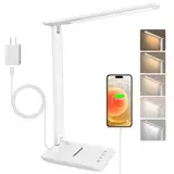 Jumoking Schreibtischlampe, LED Tischlampe, Dimmbar Desk Lamp mit 5 Farben und 5 Helligkeitsstufen, mit USB-Ladeanschluss, Augenschutz, Touch Steuerung, für Schlafzimmer, Lektüre, Büros (White)