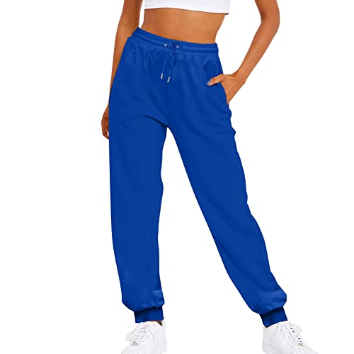 Outdoorhose Hose Hohe Taille Lang Baggy Elegant High Waist Outdoor Hosen Taschen Bequeme Stretch Freizeithosen Weites Bein Täglich Yogahose Elastisch Haremshose Sport Damen Jogginghose (ZjA-Blue, M)