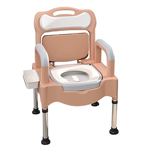 GLDWEY Toilet Chair Height-Adjustable Toilet Chair with Toilet Bucket, Non-Slip Shower Night Chair, Bathing Aids, Shower Chair with Armrest, Backrest, for Seniors and Disabled People,