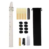 Harilla Mini-Taschensaxophon, Tragbares Saxophon mit Mundstück, Rohrblättern, 8 Zahnpolster, Grifftabelle, Tragetasche Holzblasinstrument für Anfänger, Amateure, Kinderdarsteller, Weiß